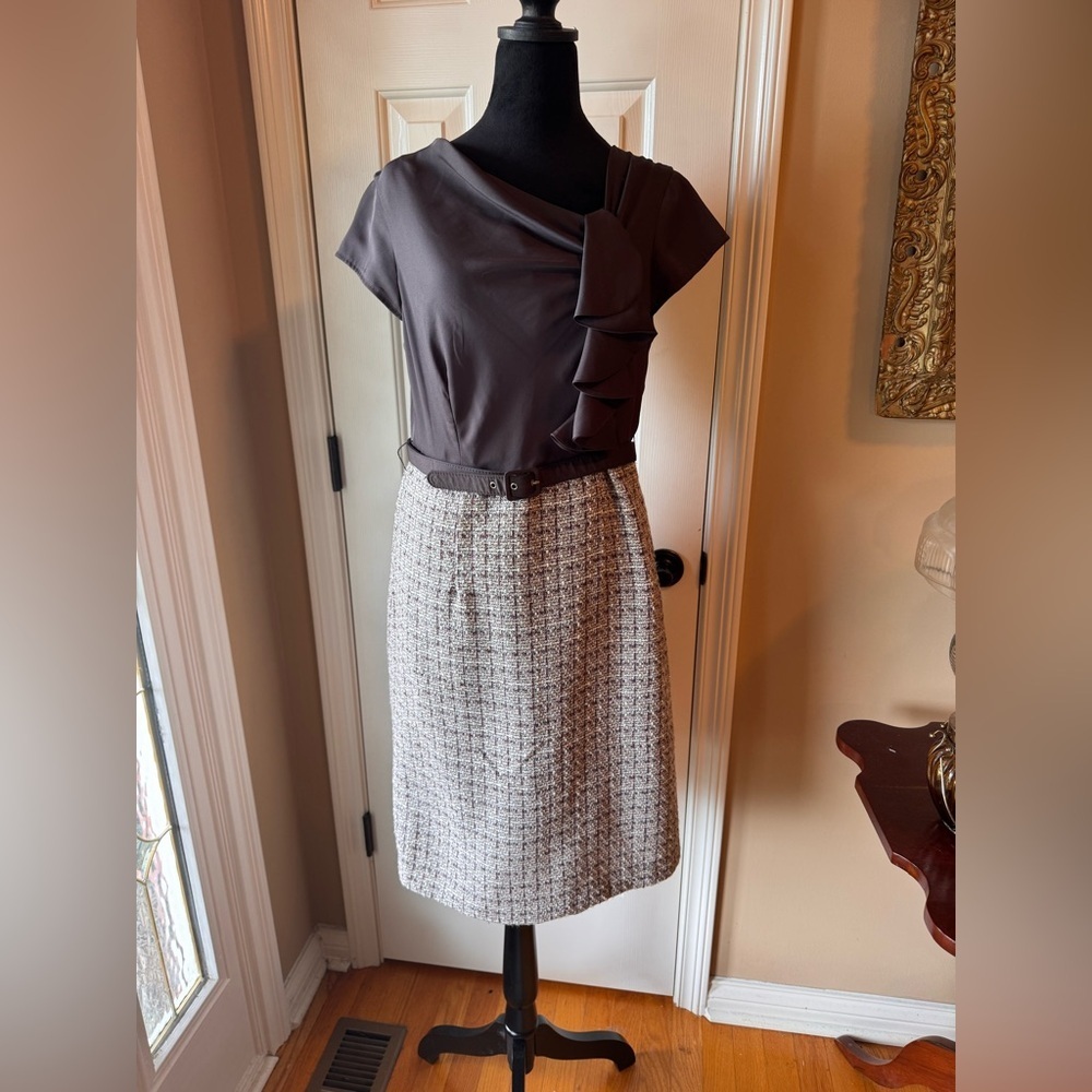 Merona Elegant Brown and Cream Tweed Women's dress Size 12 - Picture 2 of 10